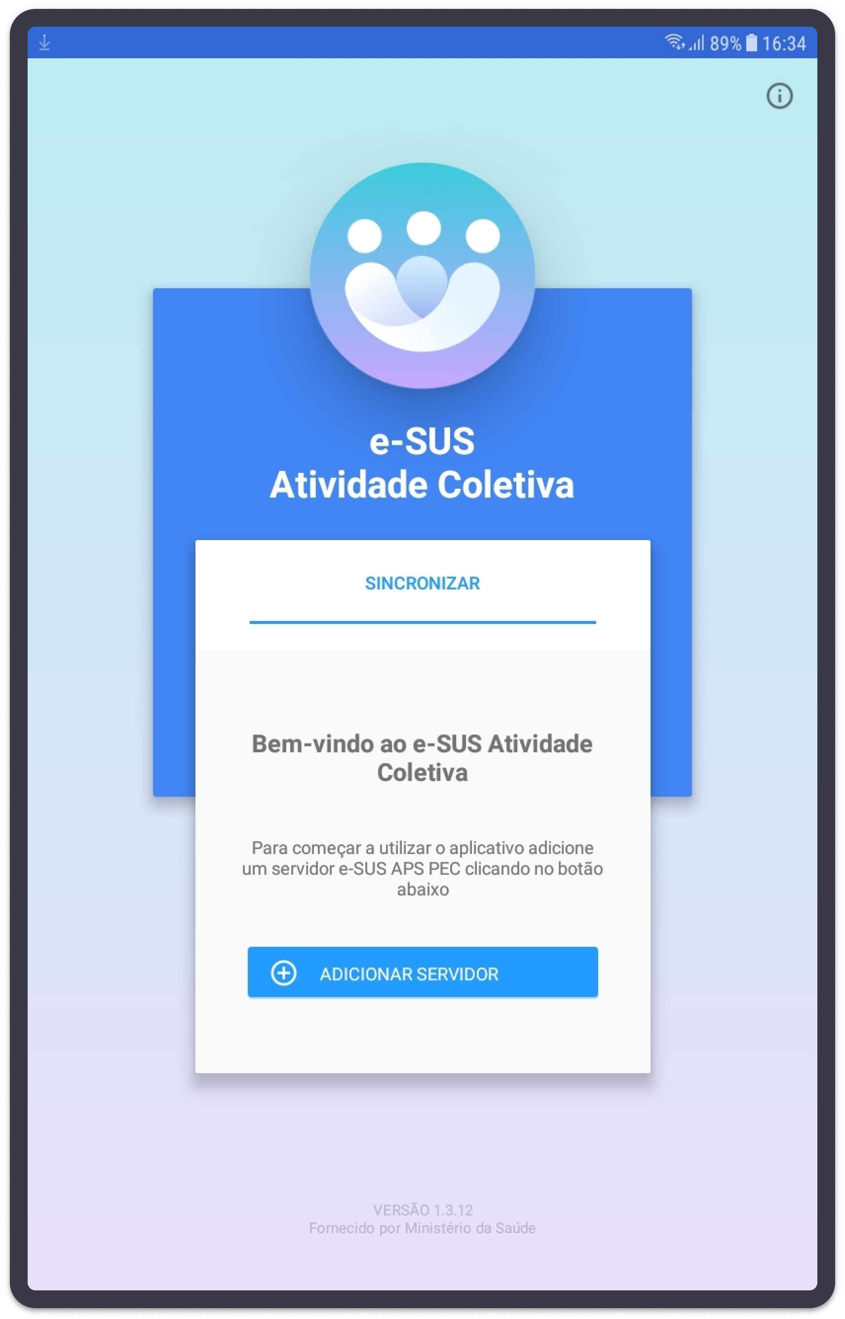 Tela de adição de servidor do aplicativo e-SUS Atividade Coletiva